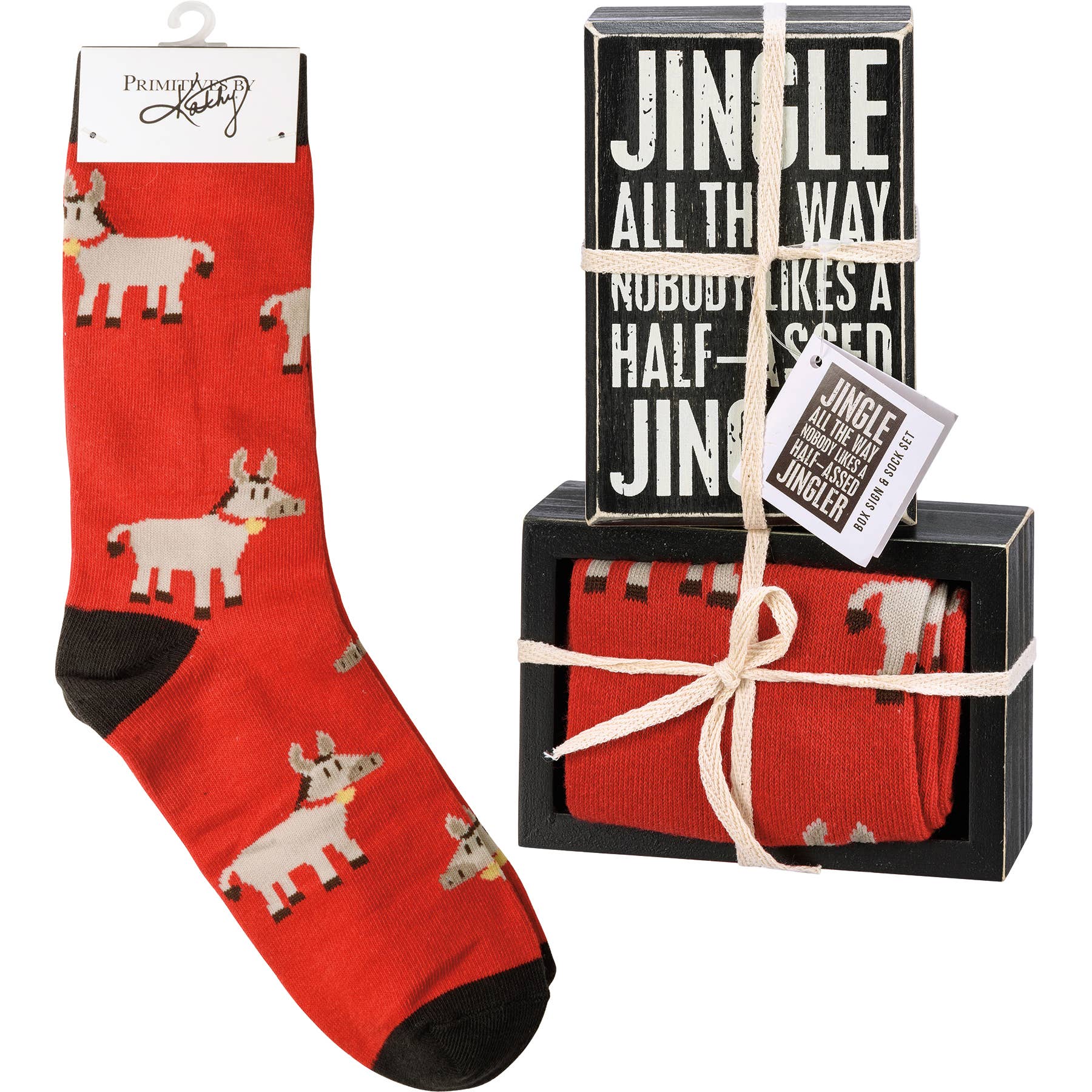 Jingle All The Way Box Sign and Sock Set