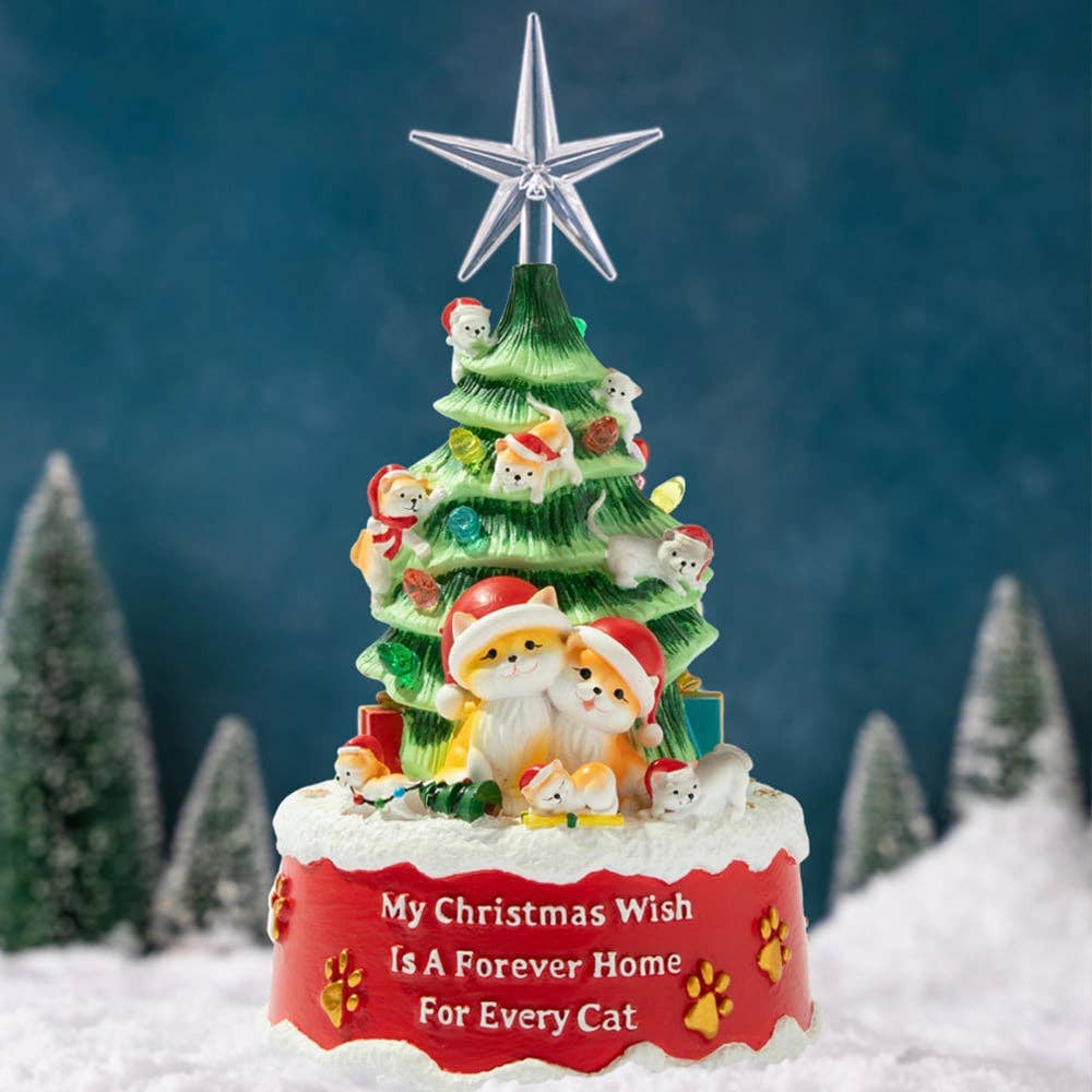 My Christmas Wish (Cat)- Hand Crafted Light Up Resin Christmas Tree
